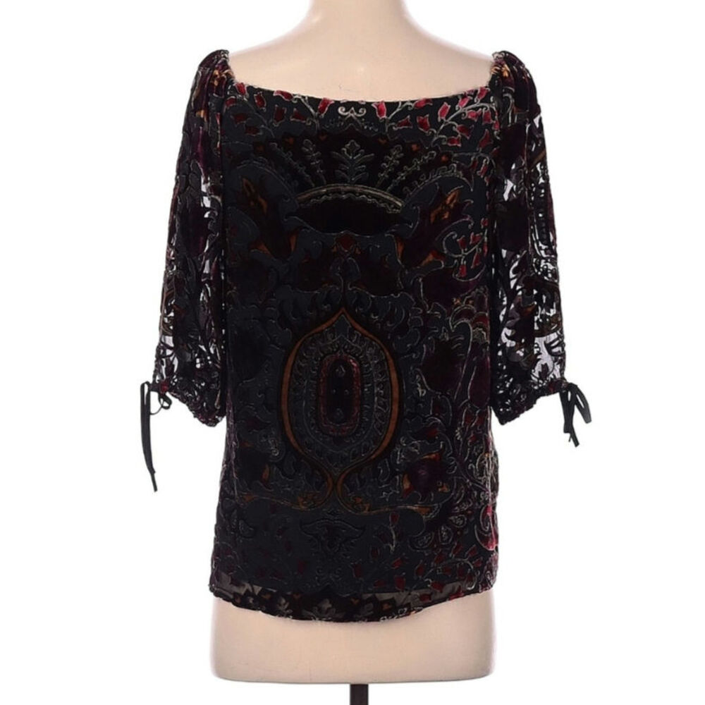 Alice + Olivia Silk Alecia Velour Brocade Damask Jacquard Blouse - Picture 3 of 9